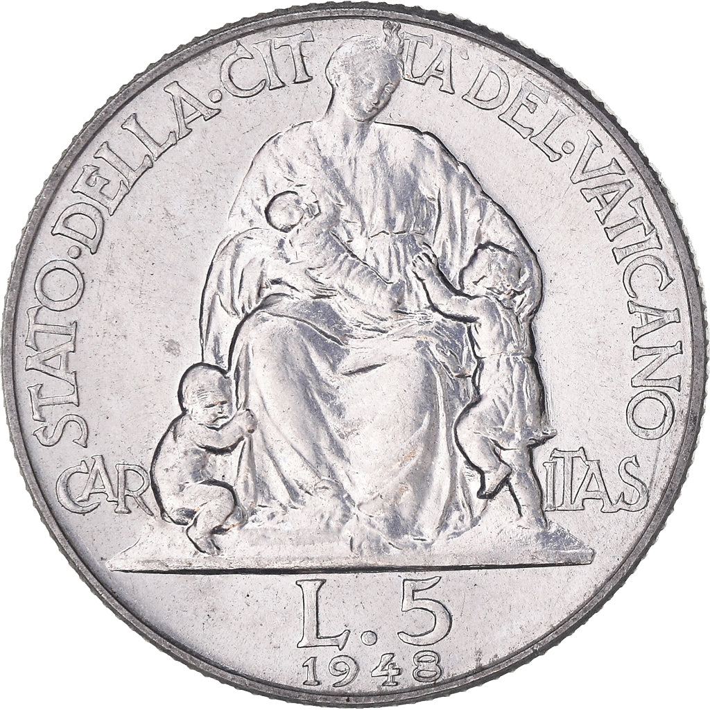 Moneda, CIUDAD DEL VATICANO, Pius XII, 5 Lire, 1948, Roma, FDC, Aluminio, KM:42