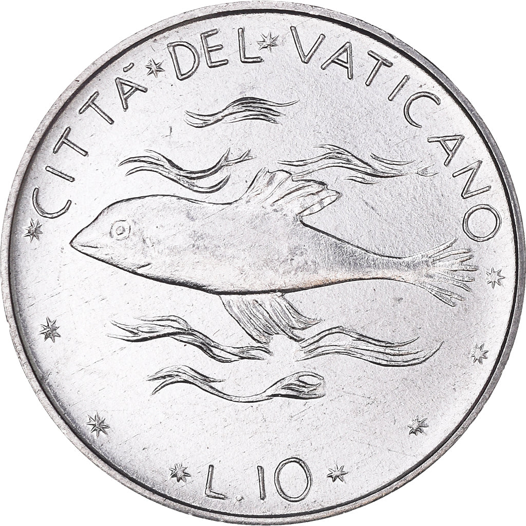 Coin, VATICAN CITY, Paul VI, 10 Lire, 1972, MS(65-70), Aluminum, KM:119