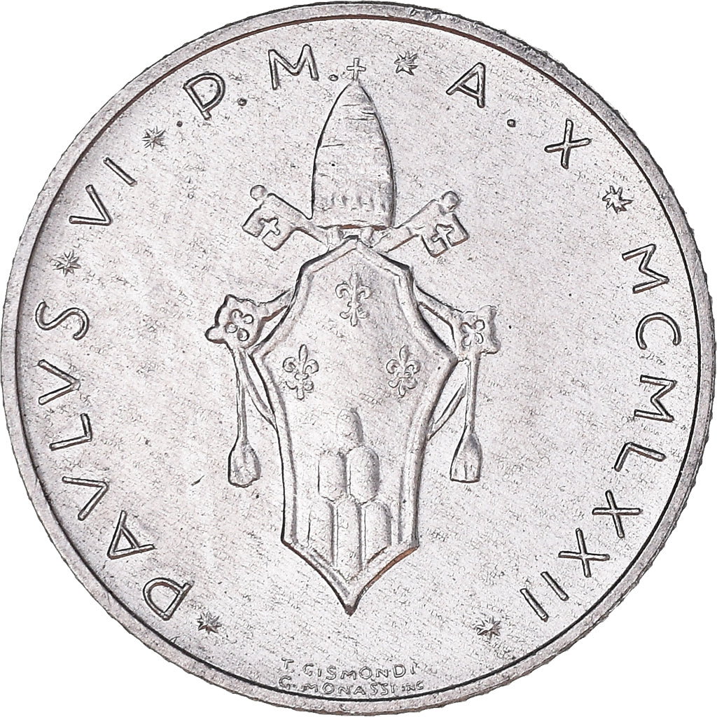 Coin, VATICAN CITY, Paul VI, 2 Lire, 1972, MS(65-70), Aluminum, KM:117