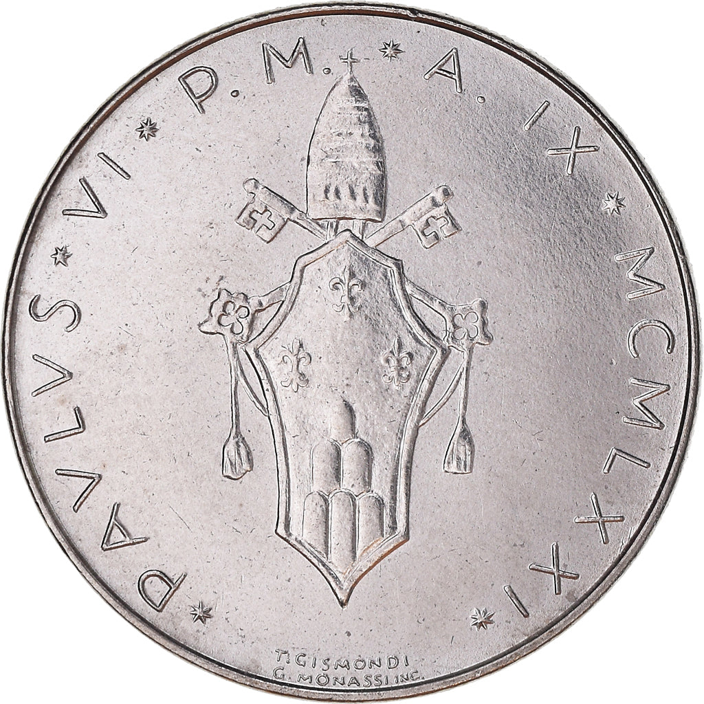 Coin, VATICAN CITY, Paul VI, 50 Lire, 1971, Roma, MS(65-70), Stainless Steel