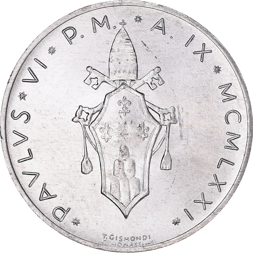 Coin, VATICAN CITY, Paul VI, 10 Lire, 1971, MS(65-70), Aluminum, KM:119