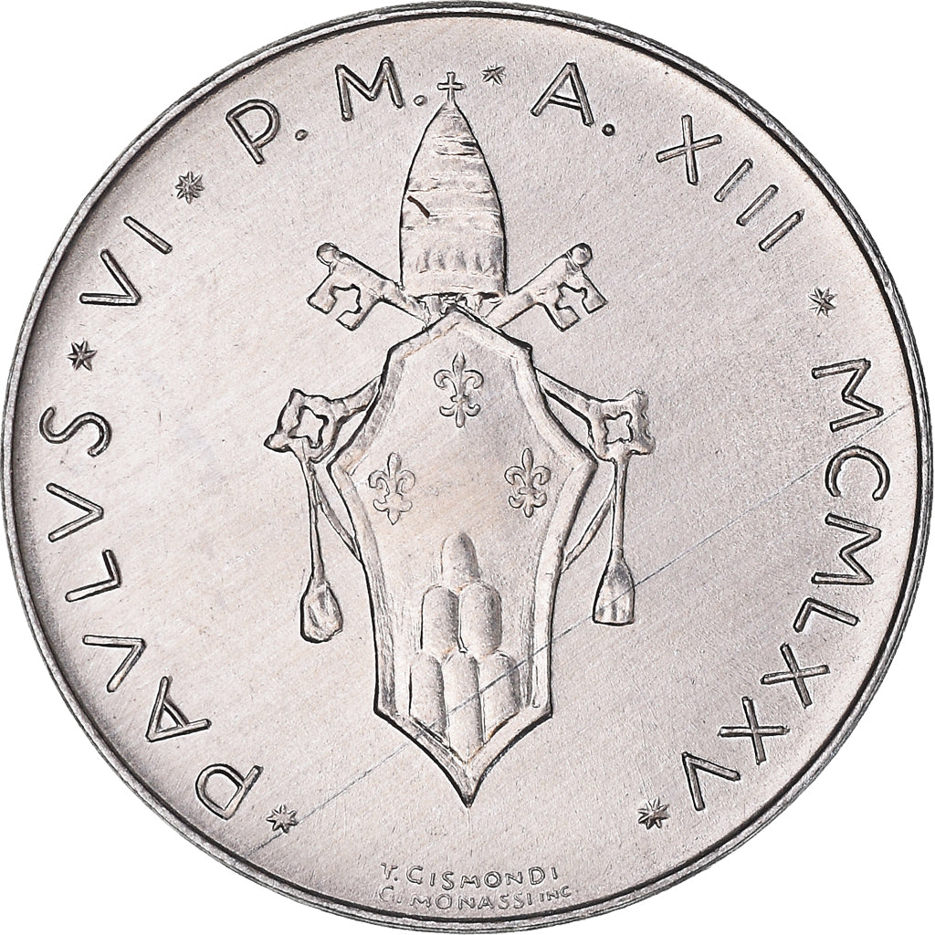 Coin, VATICAN CITY, Paul VI, 10 Lire, 1975, MS(65-70), Aluminum, KM:119