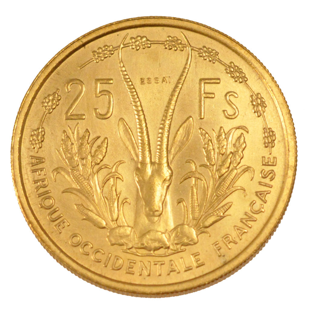 Western Africa, 25 Francs, 1956, KM #E5, MS(65-70), Aluminium-Bronze, 8.00
