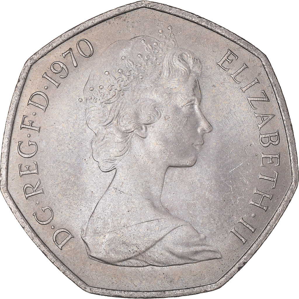 Coin, Great Britain, Elizabeth II, 50 New Pence, 1970, AU(50-53), Copper-nickel