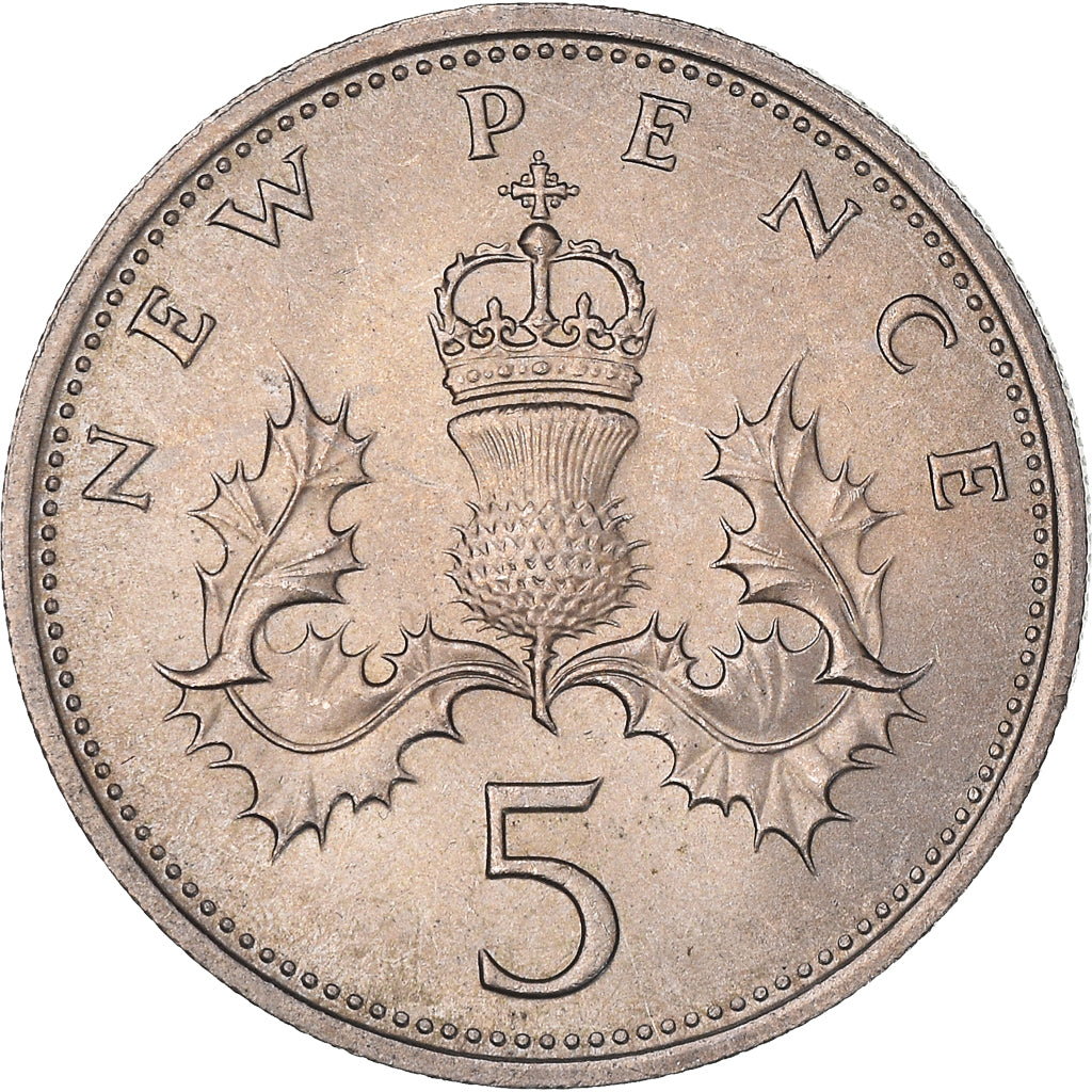 Coin, Great Britain, Elizabeth II, 5 New Pence, 1968, AU(55-58), Copper-nickel