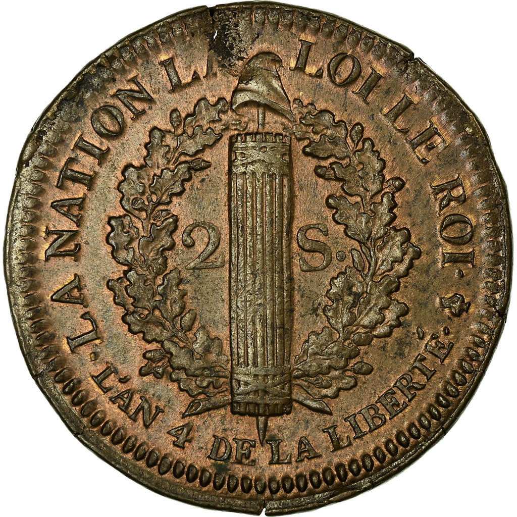 Coin, France, 2 sols françois, 2 Sols, 1792, Paris, MS(60-62), Bronze