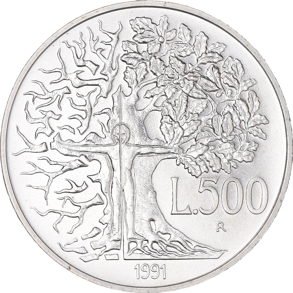 Coin, Italy, Flora e Fauna, 500 Lire, 1991, Rome, FDC, MS(65-70), Silver, KM:143
