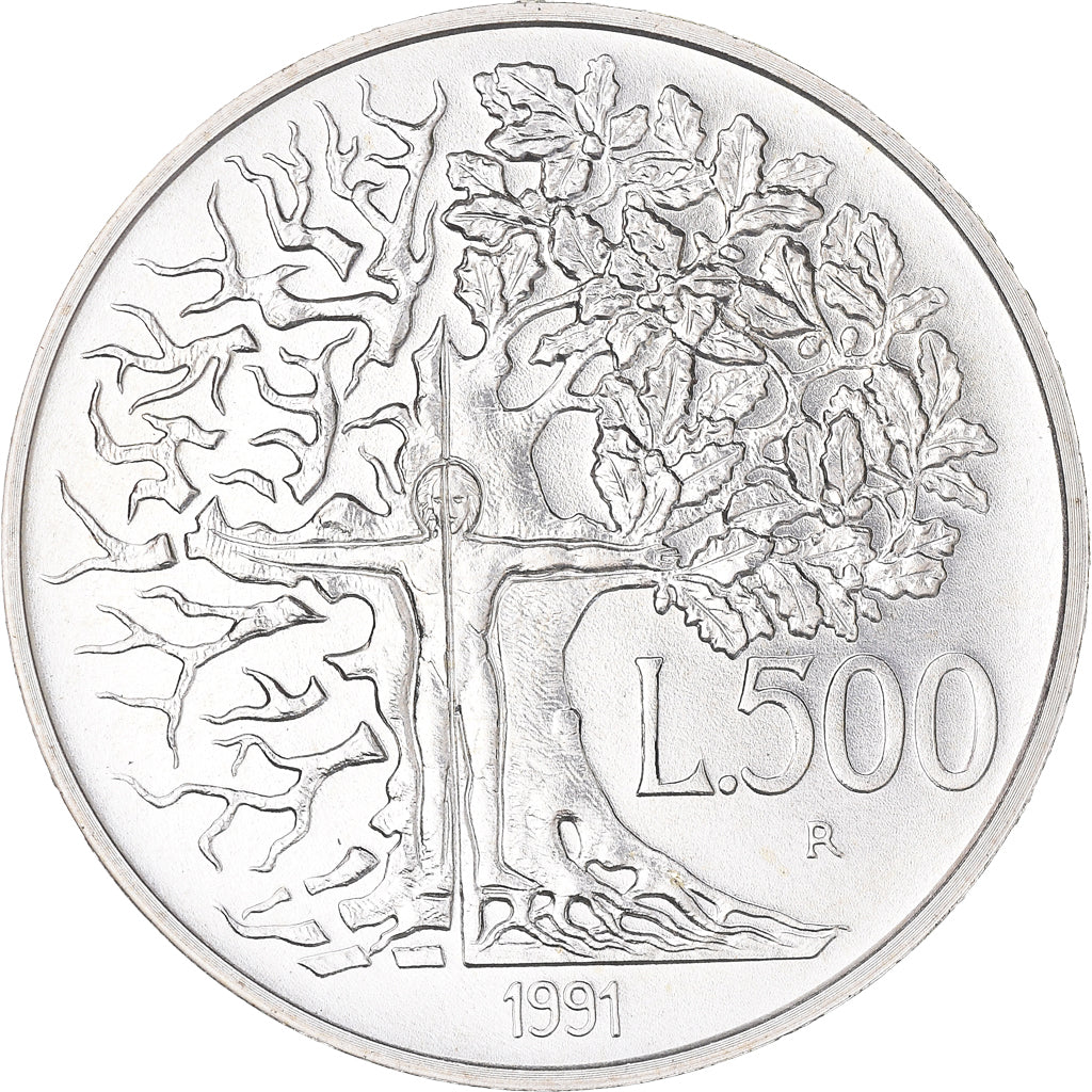 Coin, Italy, Flora e Fauna, 500 Lire, 1991, Rome, FDC, MS(65-70), Silver, KM:143