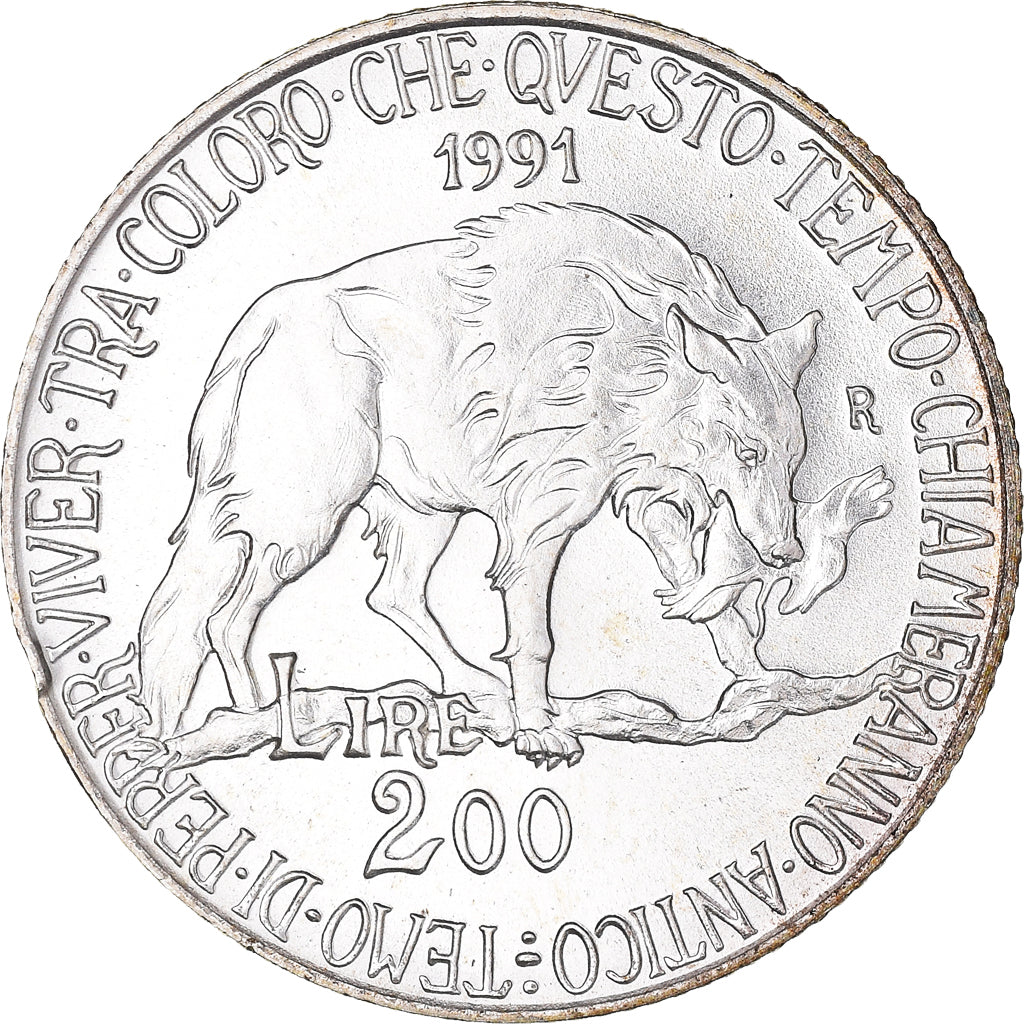 Coin, Italy, Flora e Fauna, 200 Lire, 1991, Rome, FDC, MS(65-70), Silver, KM:142