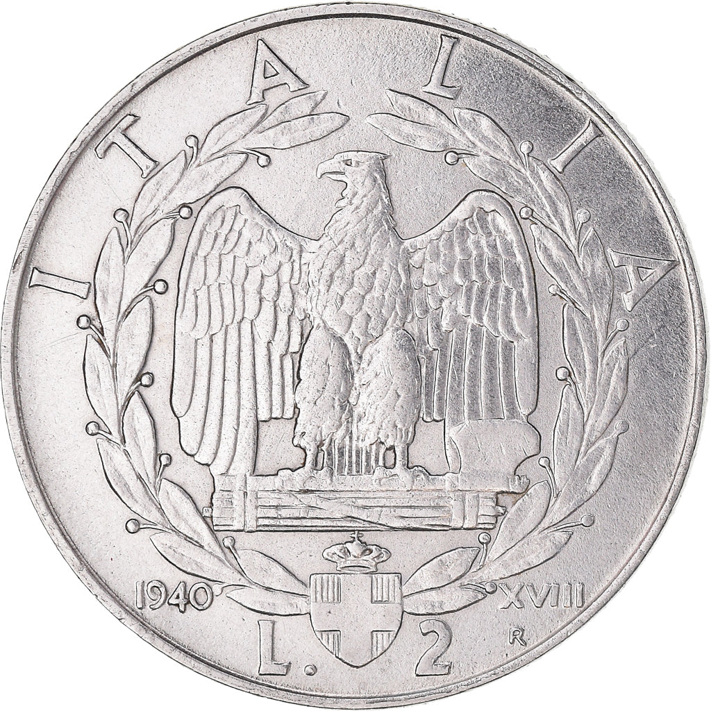 Coin, Italy, Vittorio Emanuele III, 2 Lire, 1940, Rome, AU(50-53), Stainless