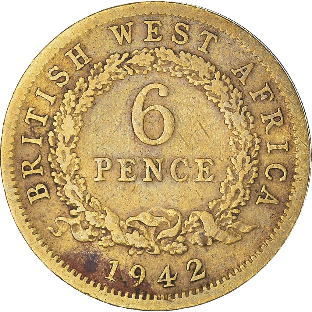 Moneda, ÁFRICA OCCIDENTAL BRITÁNICA, George VI, 6 Pence, 1942, BC+, Níquel -