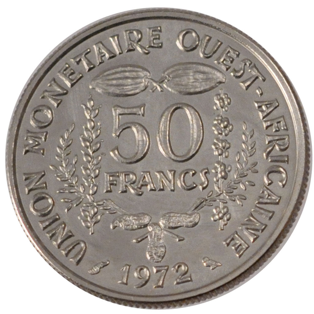 Coin, West African States, 50 Francs, 1972, MS(65-70), Copper-nickel, KM:6