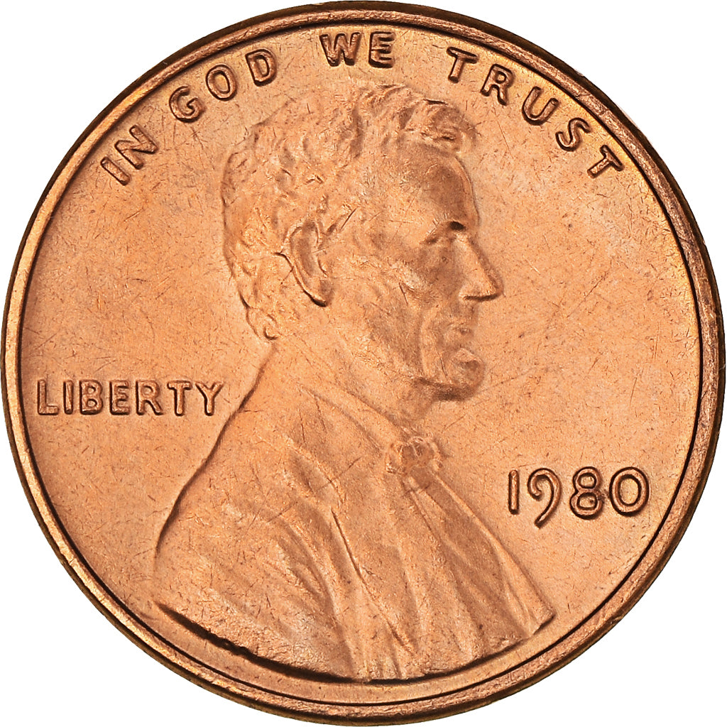 Coin, United States, Lincoln Cent, Cent, 1980, U.S. Mint, Philadelphia, MS(63)