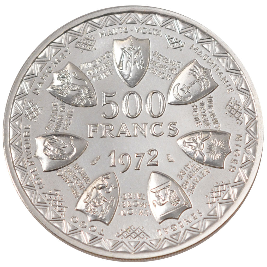 Coin, West African States, 500 Francs, 1972, MS(65-70), Silver, KM:7