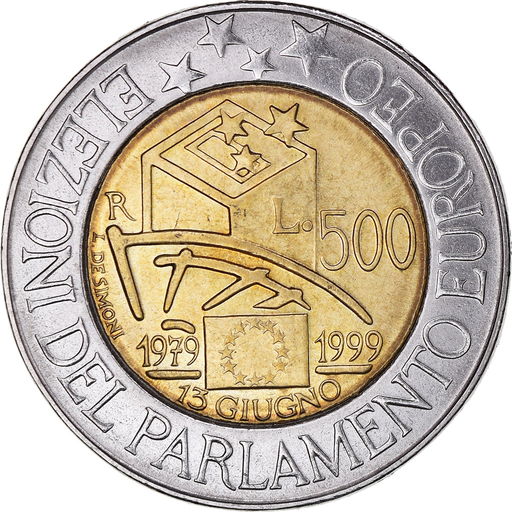 Coin, Italy, 500 Lire, 1999, Rome, AU(50-53), Bi-Metallic, KM:203