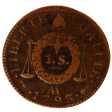 FRANCE, Sol aux balances françoise, 1 Sol, 1793, Metz, KM #619.2, EF(40-45), B..