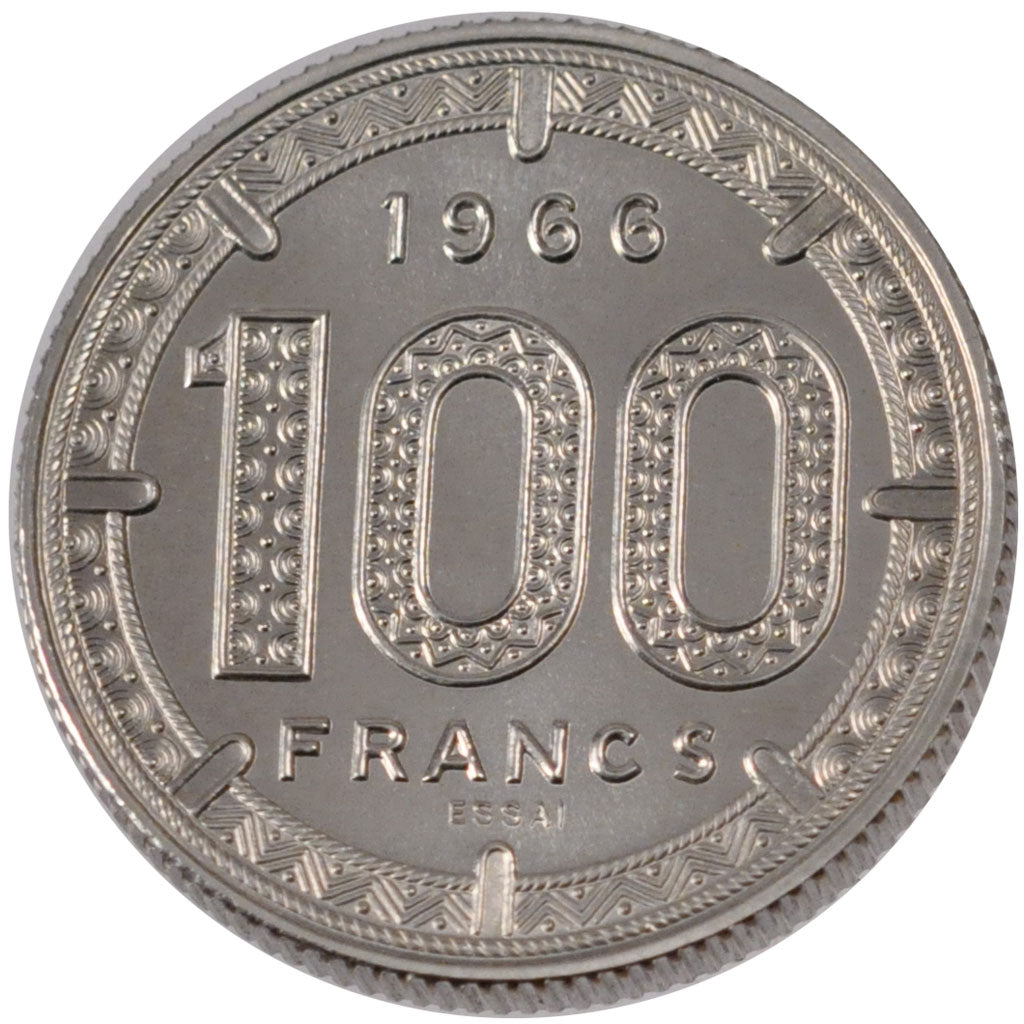 EQUATORIAL AFRICAN STATES, 100 Francs, 1966, Paris, KM #E6, MS(65-70), Nickel,..