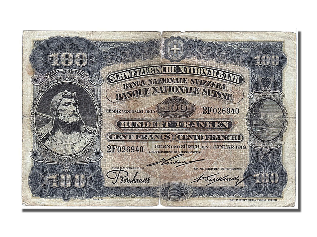 Geldschein, Schweiz, 100 Franken, 1918, 1918-01-01, SGE+