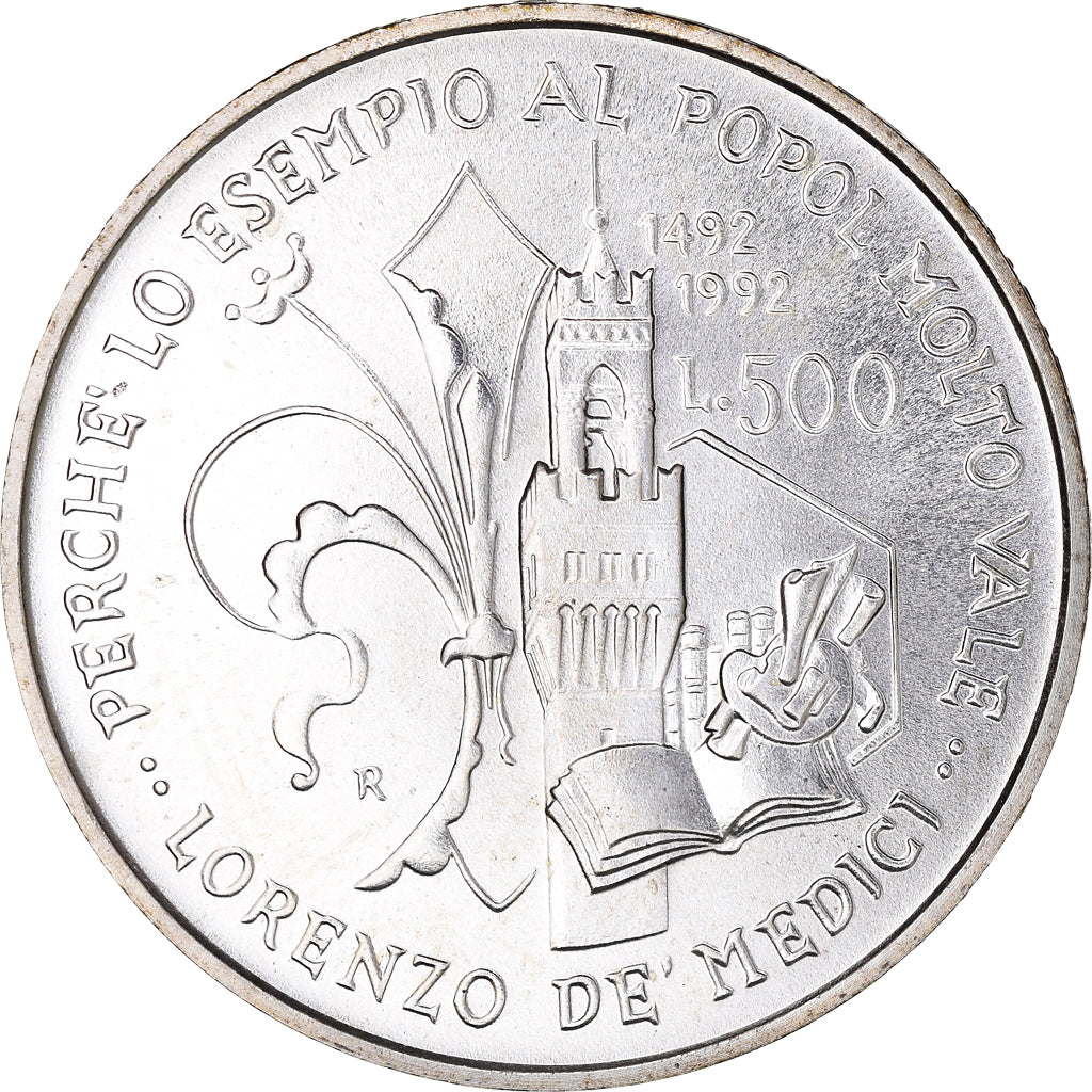 Monnaie, Italie, 500ème anniversaire de la mort de Laurent de Médicis, 500