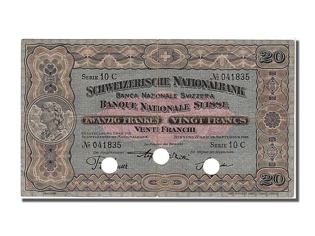Switzerland, 20 Franken, 1927, KM #33e, 1927-09-29, EF(40-45), 10C