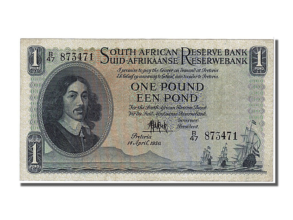 South Africa, 1 Pound, 1950, KM #92c, 1950-04-12, AU(55-58), B47