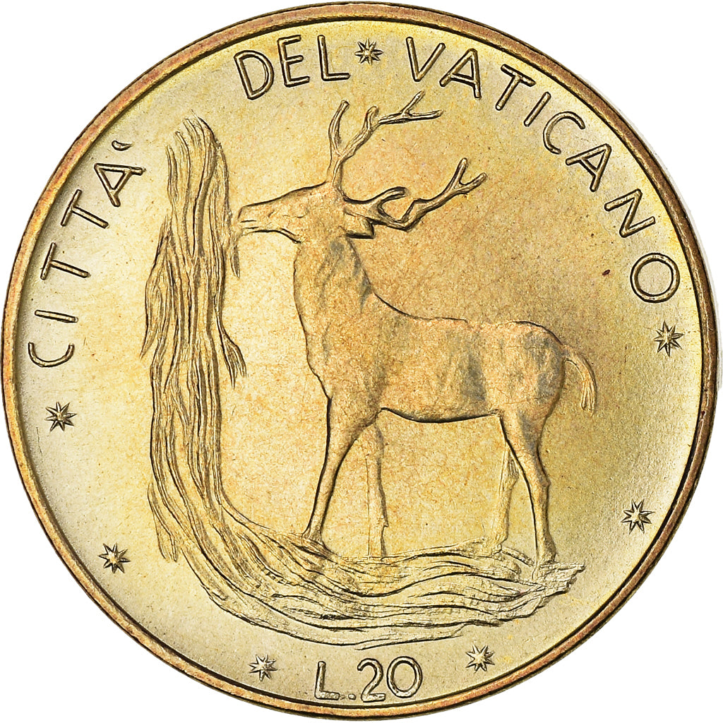 Monnaie, Cité du Vatican, Paul VI, 20 Lire, 1974, Roma, FDC, Bronze-Aluminium