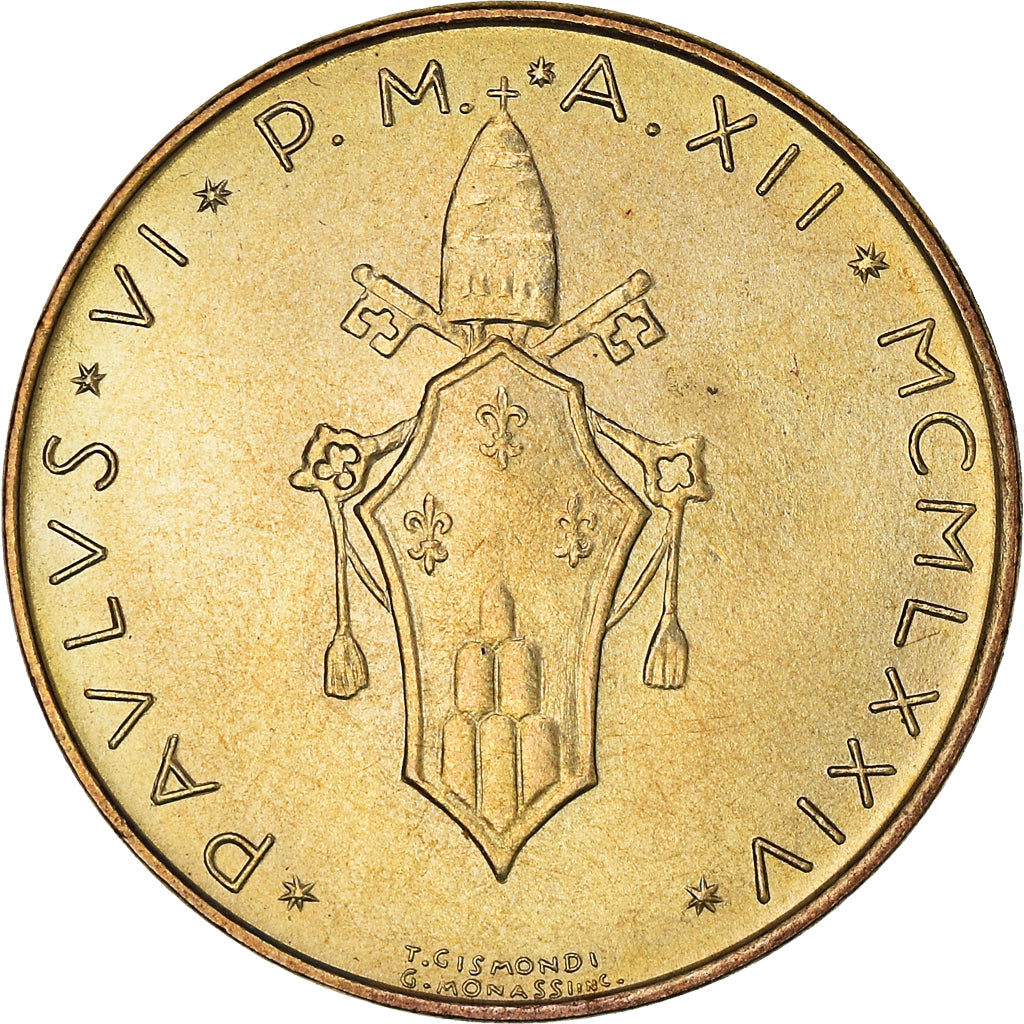 Monnaie, Cité du Vatican, Paul VI, 20 Lire, 1974, Roma, FDC, Bronze-Aluminium