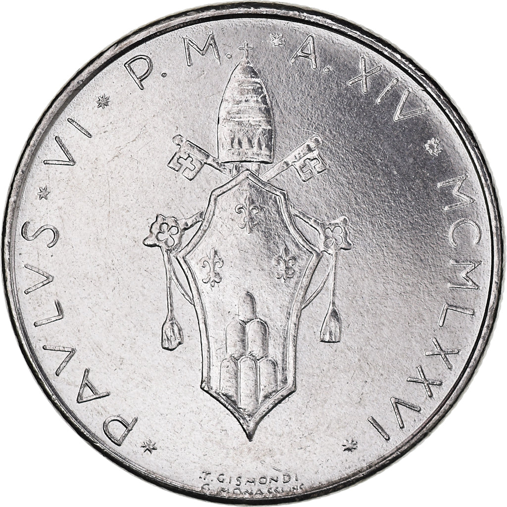 Monnaie, Cité du Vatican, Paul VI, 50 Lire, 1976, Roma, FDC, Acier inoxydable