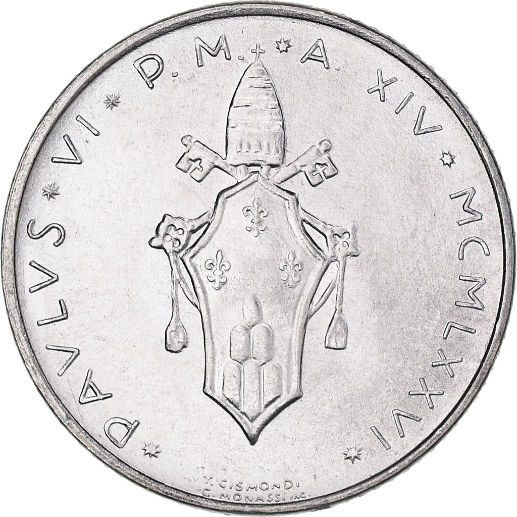 Moneta, PAŃSTWO WATYKAŃSKIE, Paul VI, 2 Lire, 1976, MS(65-70), Aluminium