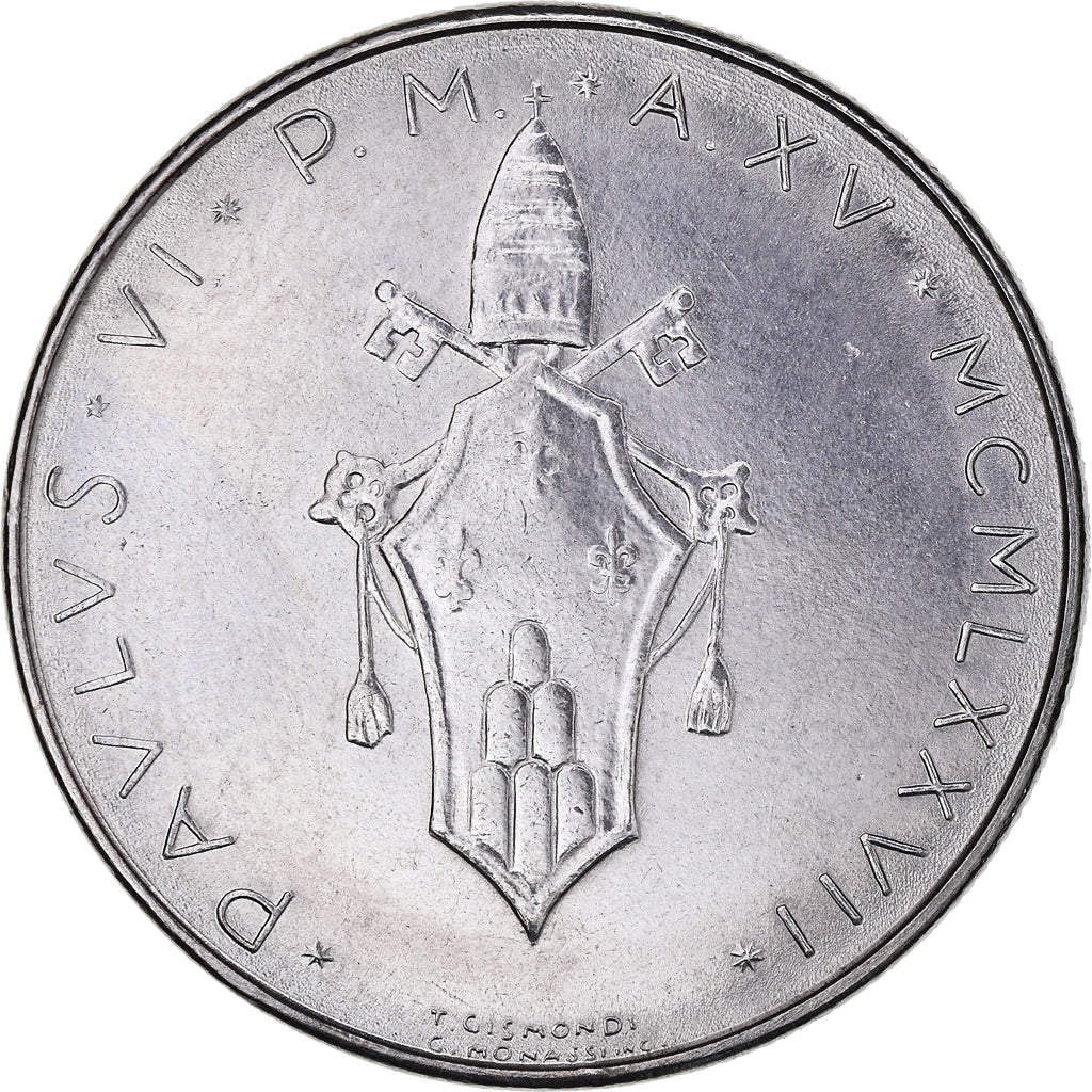 Moneta, PAŃSTWO WATYKAŃSKIE, Paul VI, 100 Lire, 1977, MS(65-70), Stal