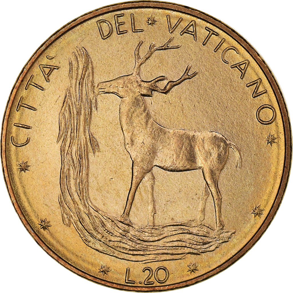 Coin, VATICAN CITY, Paul VI, 20 Lire, 1977, Roma, MS(65-70), Aluminum-Bronze