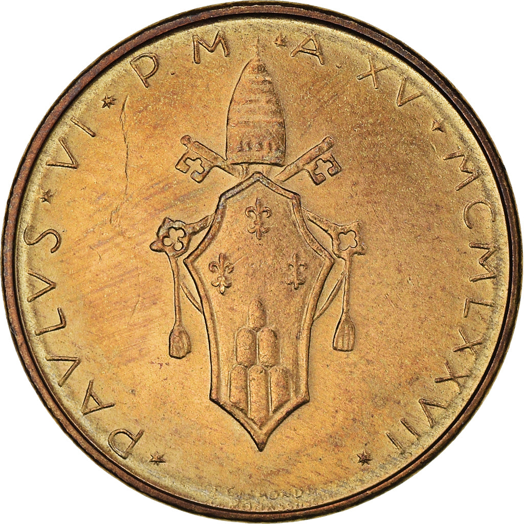 Moneda, CIUDAD DEL VATICANO, Paul VI, 20 Lire, 1977, Roma, FDC, Aluminio -
