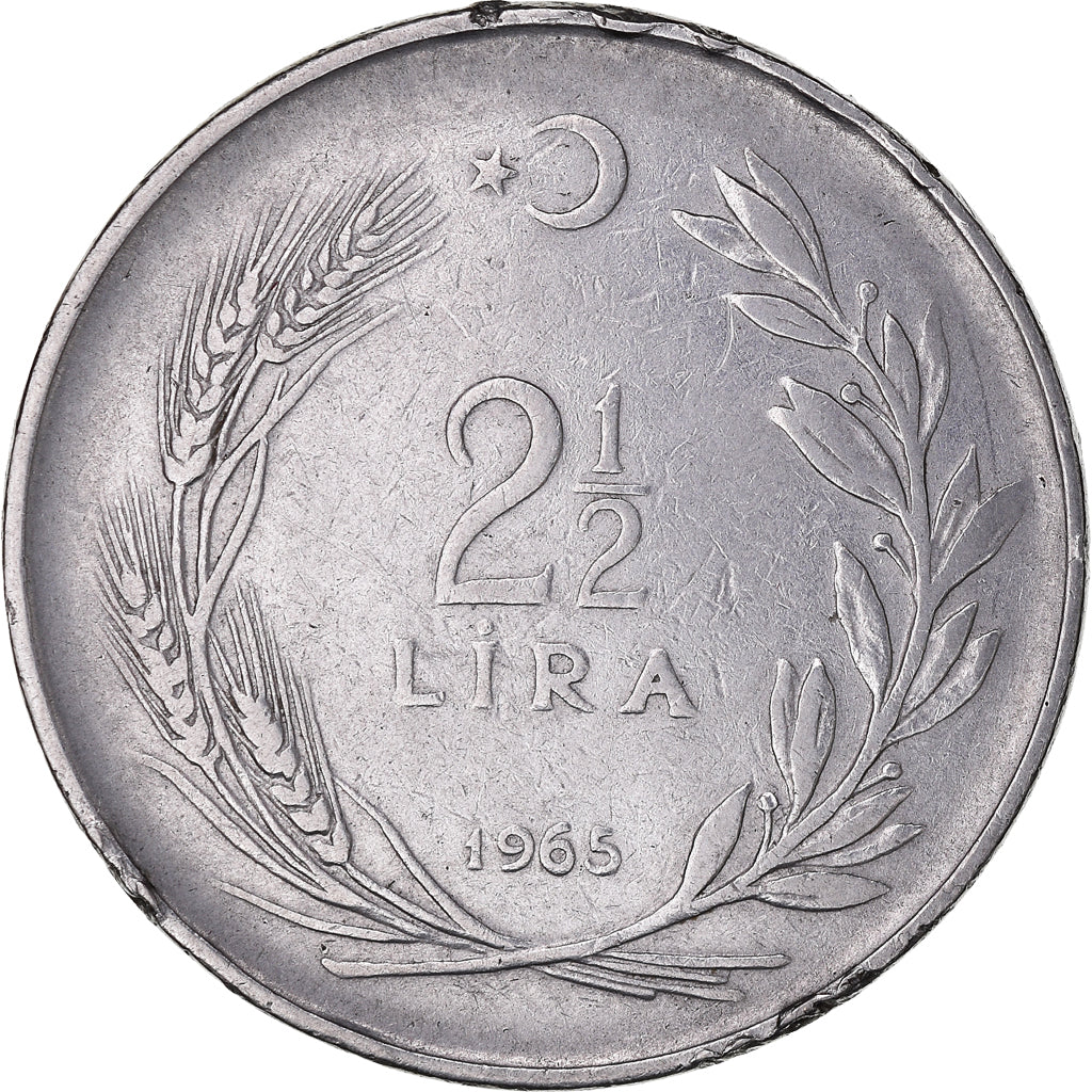 Monnaie, Turquie, 2-1/2 Lira, 1965, TB+, Acier inoxydable, KM:893.1