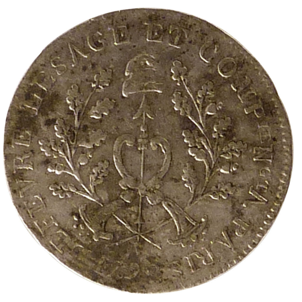 FRANCE, 5 Sols, 1792, Paris, AU(55-58), Silver, Brandon #241b, 0.70