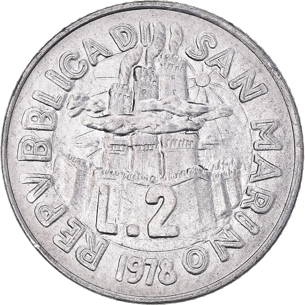 Coin, San Marino, 2 Lire, 1978, Rome, AU(50-53), Aluminum, KM:77