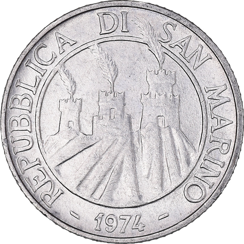Coin, San Marino, 2 Lire, 1974, Rome, AU(50-53), Aluminum, KM:31