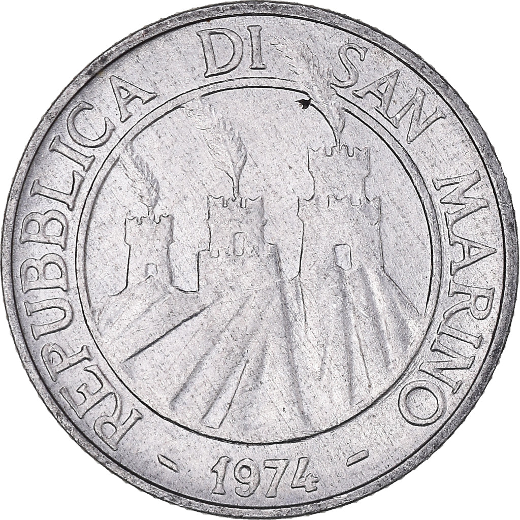 Coin, San Marino, 2 Lire, 1974, Rome, EF(40-45), Aluminum, KM:31