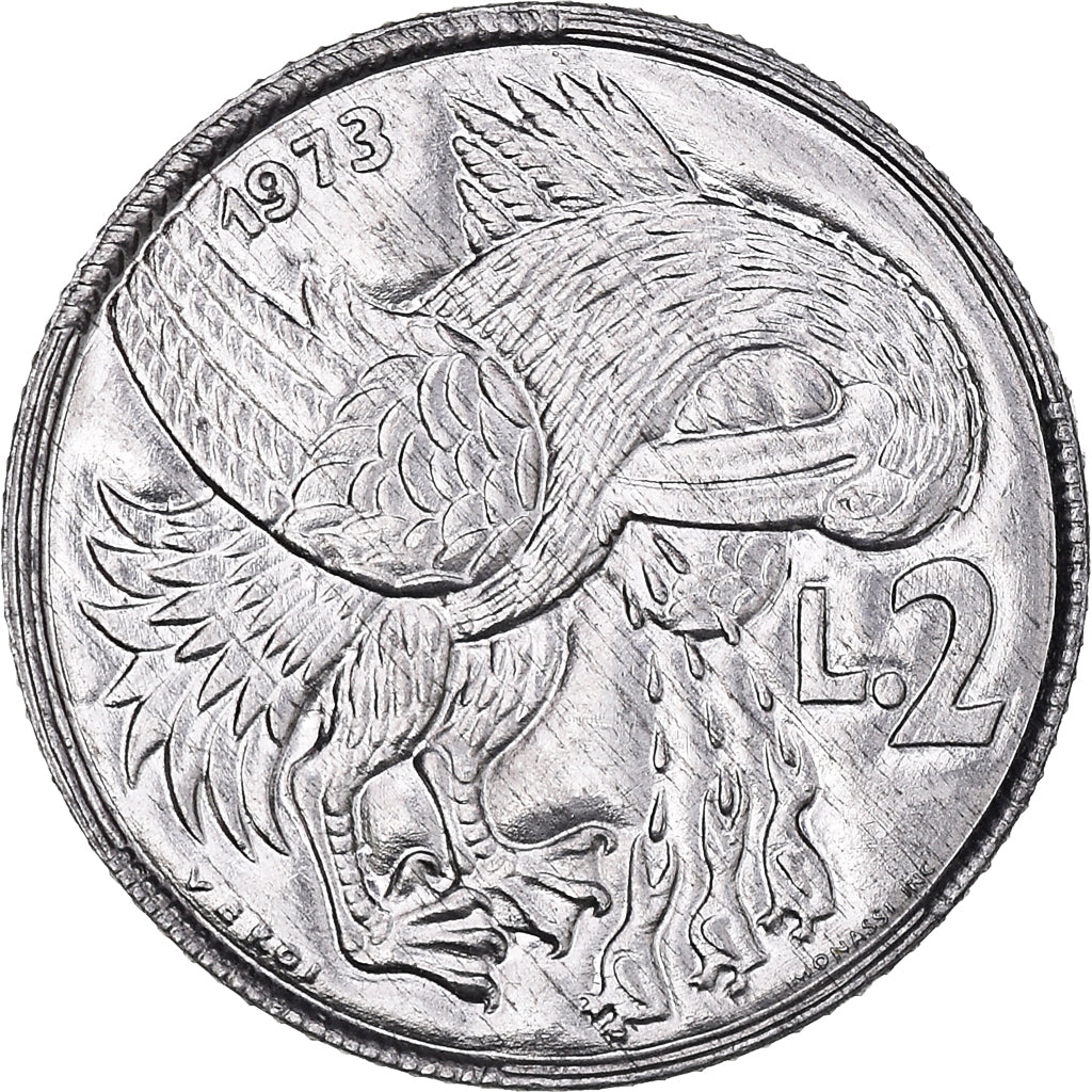 Moeda, San Marino, 2 Lire, 1973, FDC, MS(63), Alumínio, KM:23