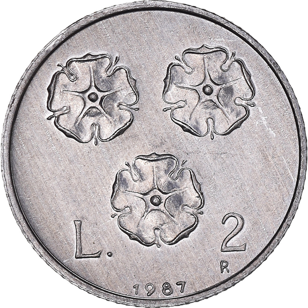 Coin, San Marino, 2 Lire, 1987, Rome, AU(50-53), Aluminum, KM:202