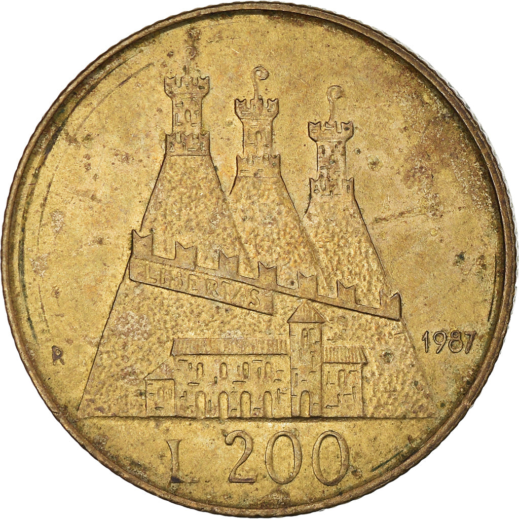 Coin, San Marino, 200 Lire, 1987, VF(20-25), Aluminum-Bronze, KM:208