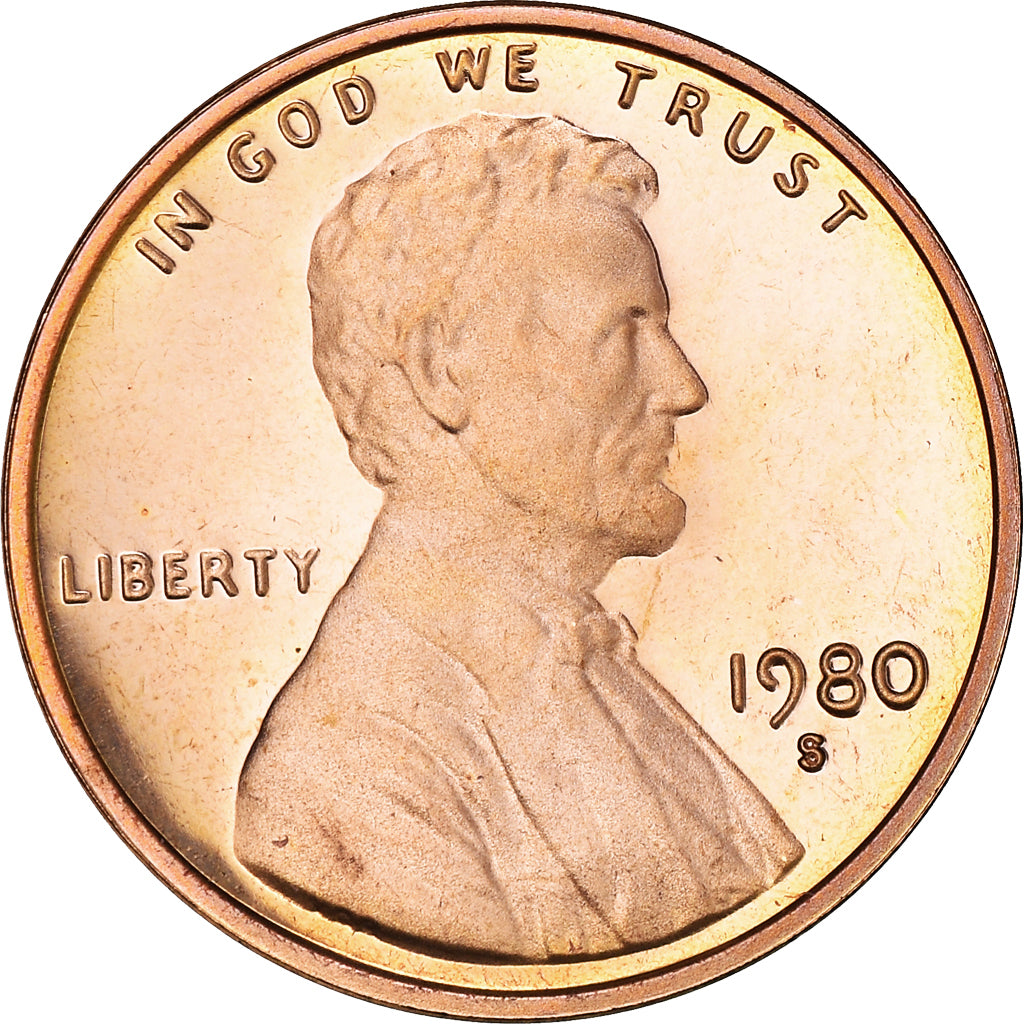 Coin, United States, Lincoln Cent, Cent, 1980, U.S. Mint, San Francisco, FDC.BE