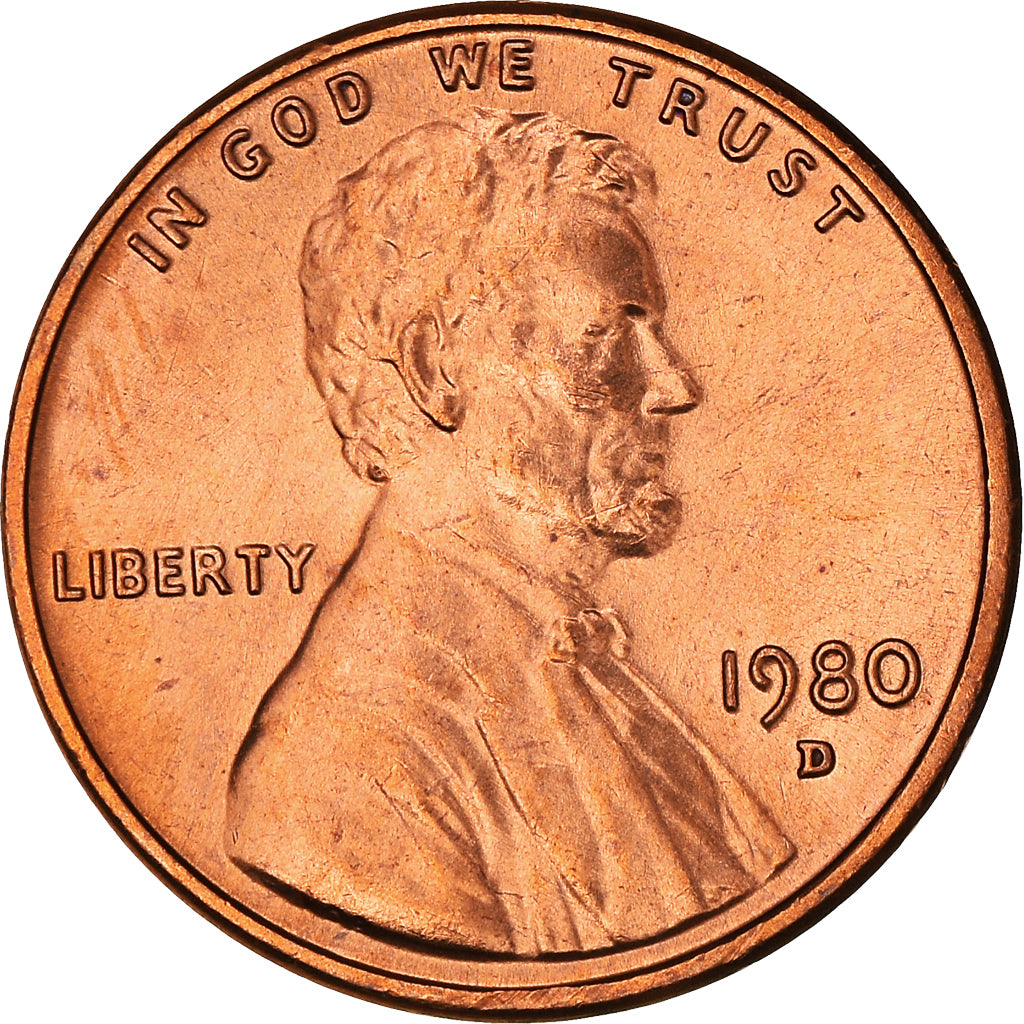 Coin, United States, Lincoln Cent, Cent, 1980, U.S. Mint, Denver, FDC