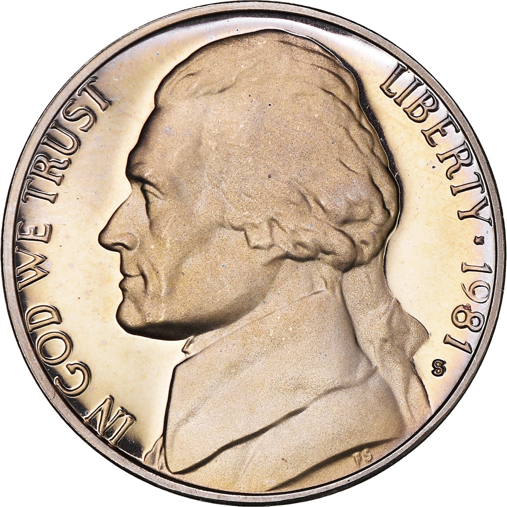 Coin, United States, Jefferson Nickel, 5 Cents, 1981, U.S. Mint, San Francisco