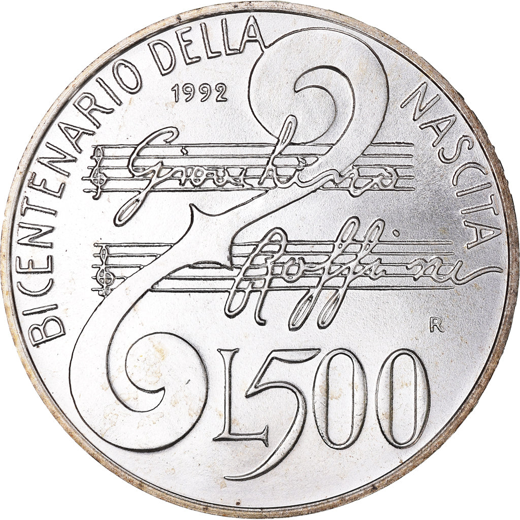 Monnaie, Italie, bicentenaire de la naissance de Gioacchino Rossini, 500 Lire