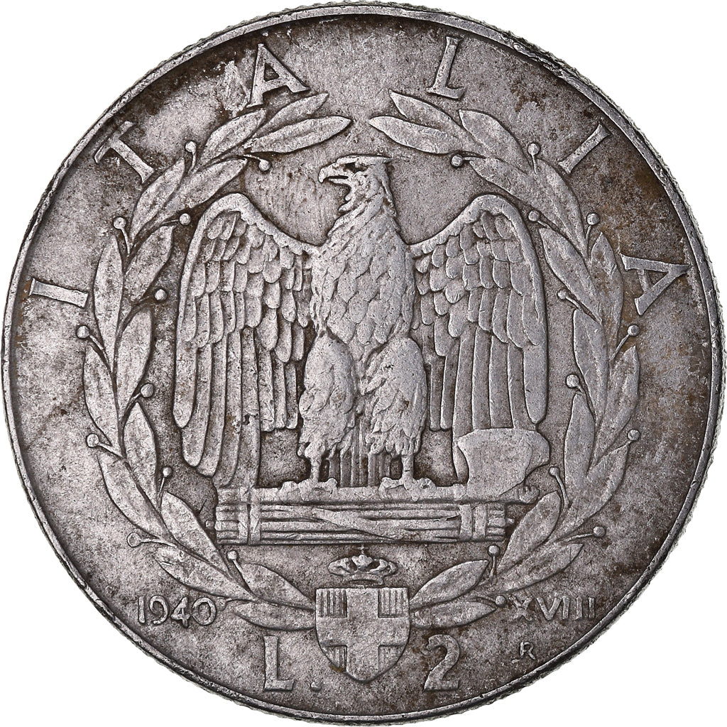Moneta, Italia, Vittorio Emanuele III, 2 Lire, 1940, Rome, MB, Acciaio