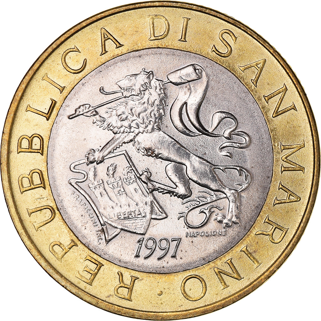 Moeda, San Marino, 1000 Lire, 1997, Rome, AU(55-58), Bimetálico, KM:368