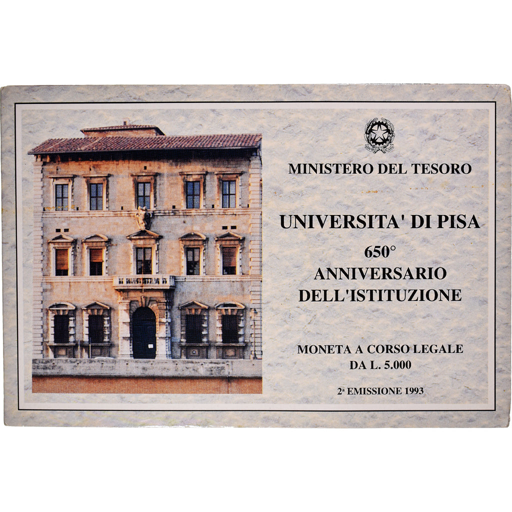 Coin, Italy, Université de Pise, 5000 Lire, 1993, BU, MS(65-70), Silver, KM:170