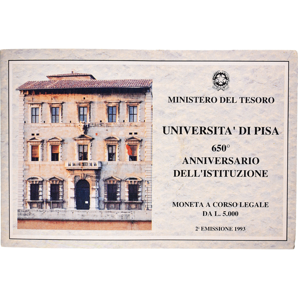 Coin, Italy, Université de Pise, 5000 Lire, 1993, BU, MS(65-70), Silver, KM:170