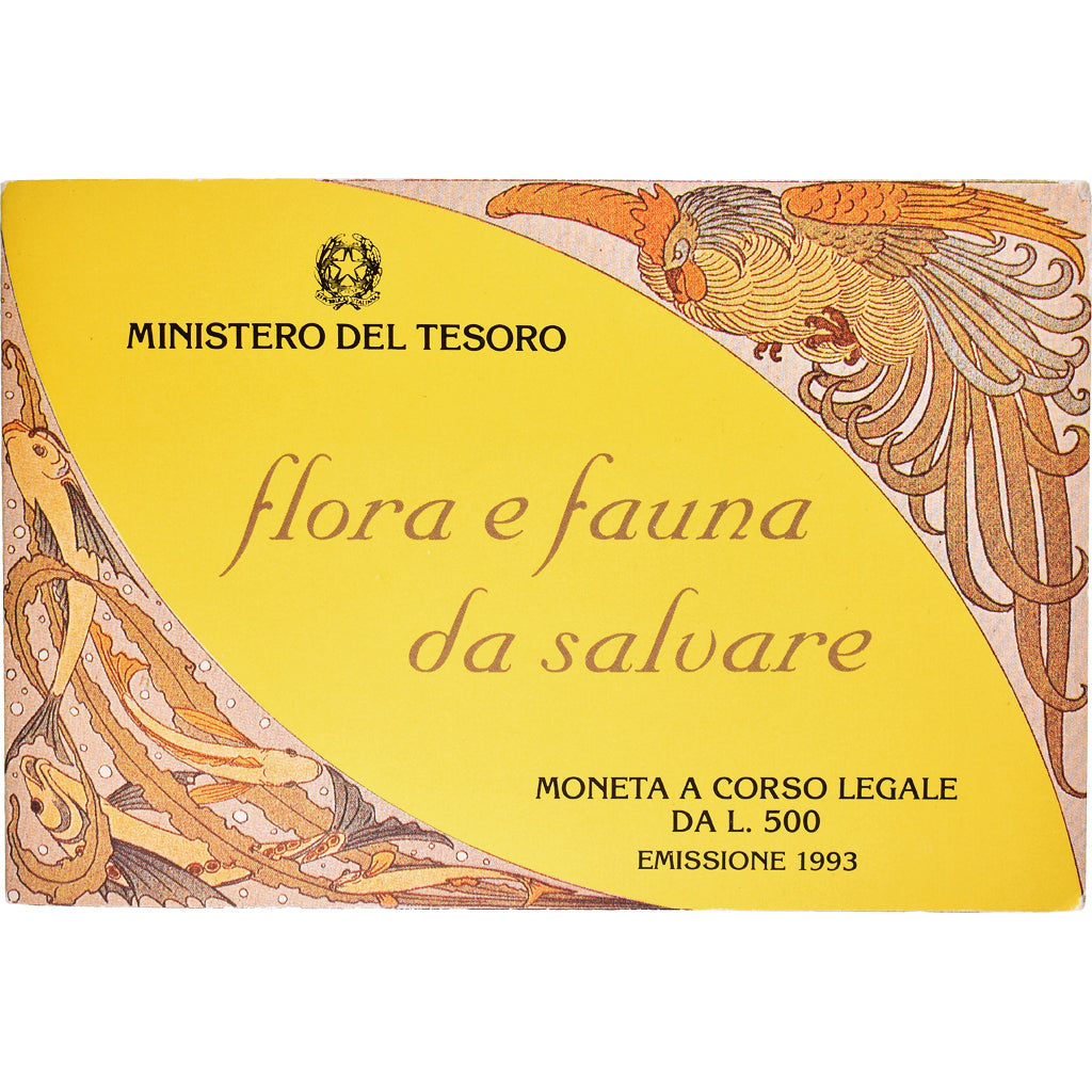 Coin, Italy, FLORA E FAUNA DA SALVARE, 500 Lire, 1993, BU, MS(65-70), Silver