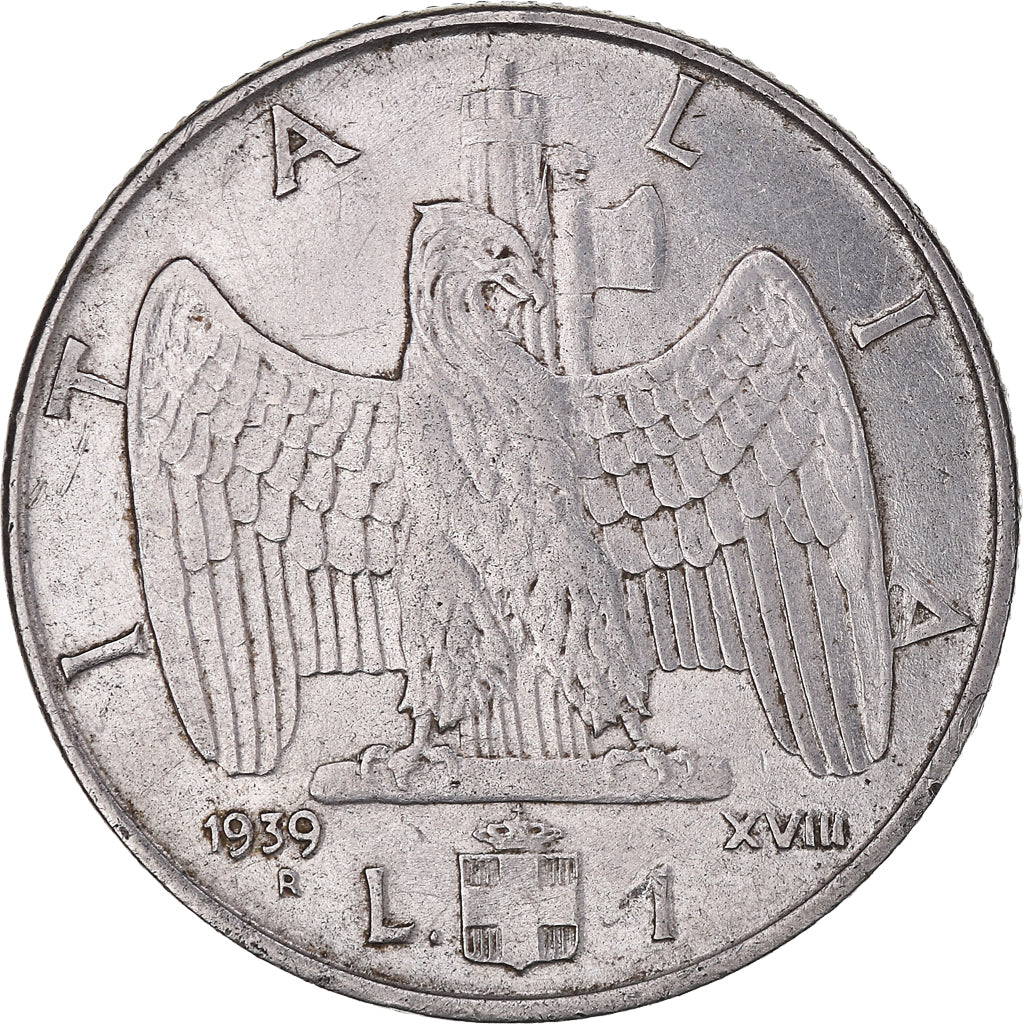 Moneta, Włochy, Lira, 1939, Rome, VF(20-25), Acmonital (austénitique), KM:77a